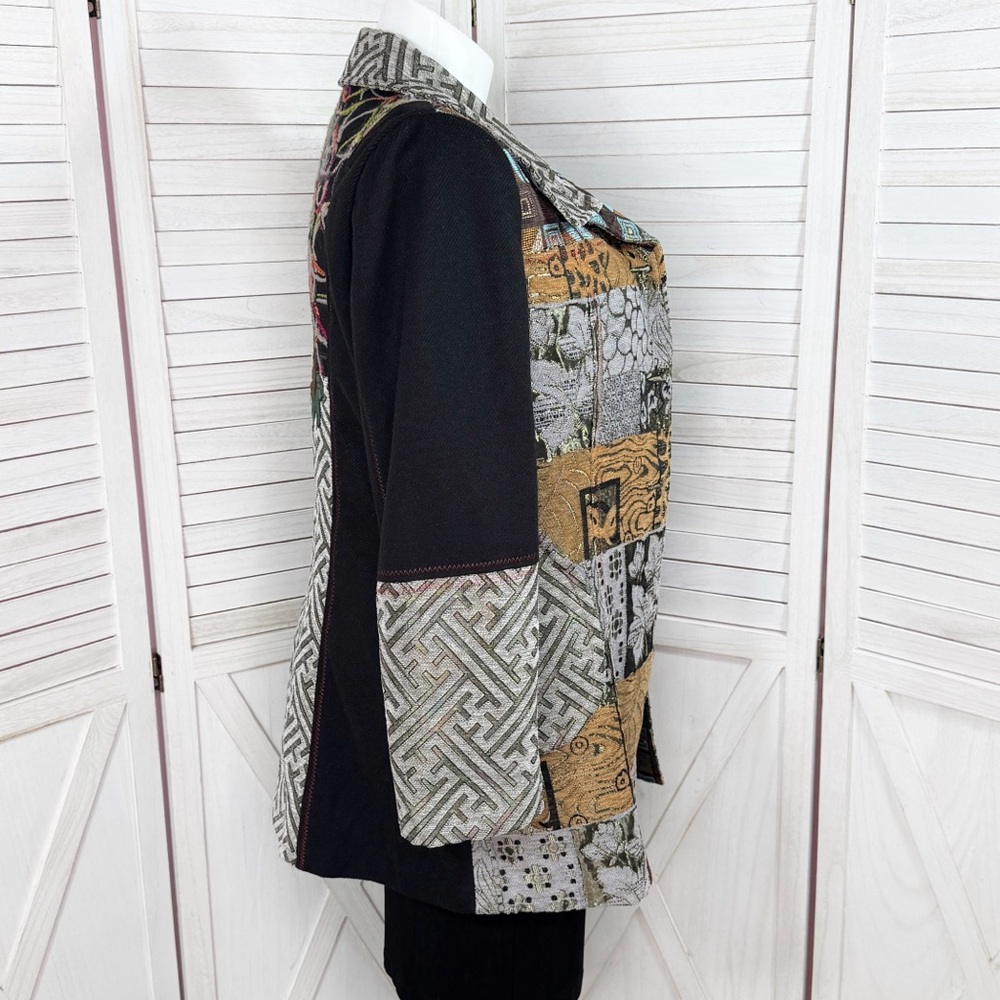 Zashi Embroidered Patchwork Tapestry Overcoat Bla… - image 3